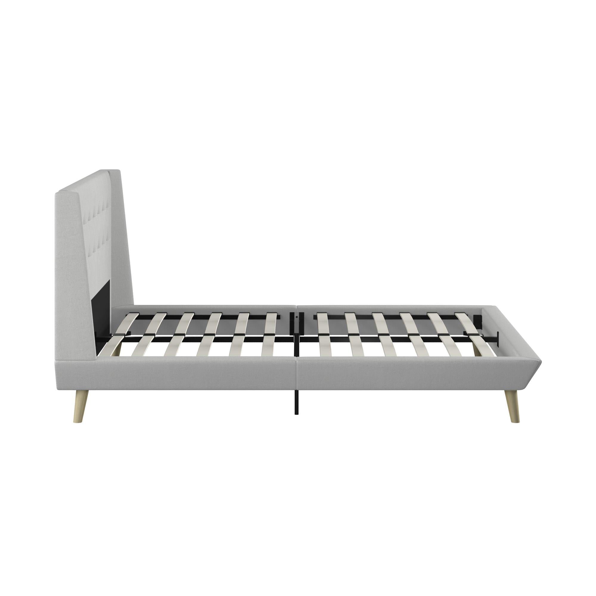 Queer Eye Farnsworth Upholstered Bed with Low Profile Platform Frame, Queen, Light Gray Linen