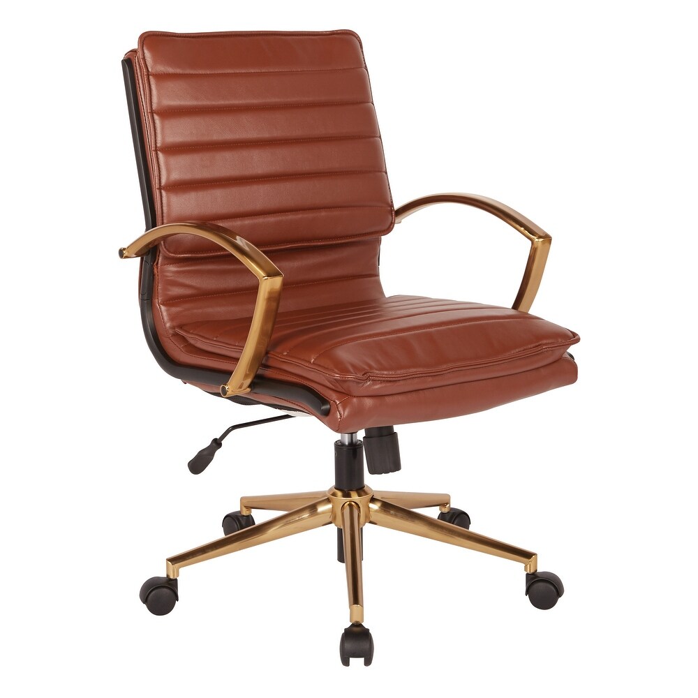 OSP Home Furnishings Gold Base Mid back Faux Leather Office Chair