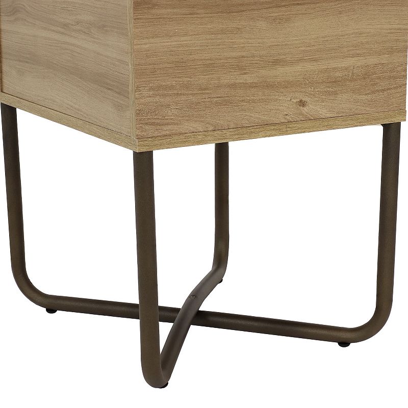 Sunnydaze Industrial-Style MDP Side Table with Shelf - Brown - 19.75 in