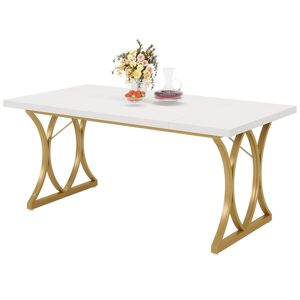 White Dining Table  63” L x 31” W x 30” H Modern Kitchen Table Dinner Table for 6 People Dinning Room Kitchen  Living Room