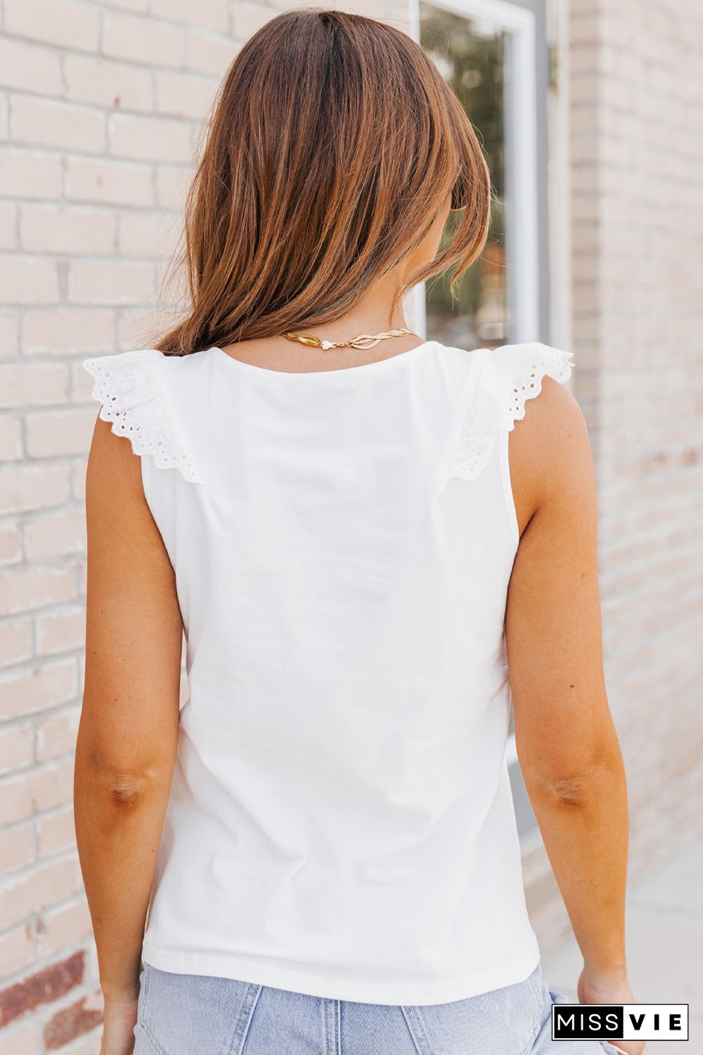 White Buttons Ruffled Tank Top