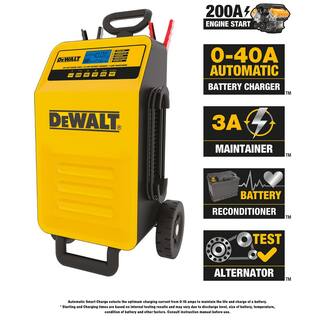 DW Professional Rolling 40 Amp Battery Charger 3 Amp Maintainer with 200 Amp Engine Start DXAEC200