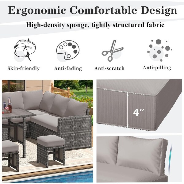 AECOJOY 7 Pieces Patio Furniture Set Outdoor Sectional Sofa Rattan Conversation Set