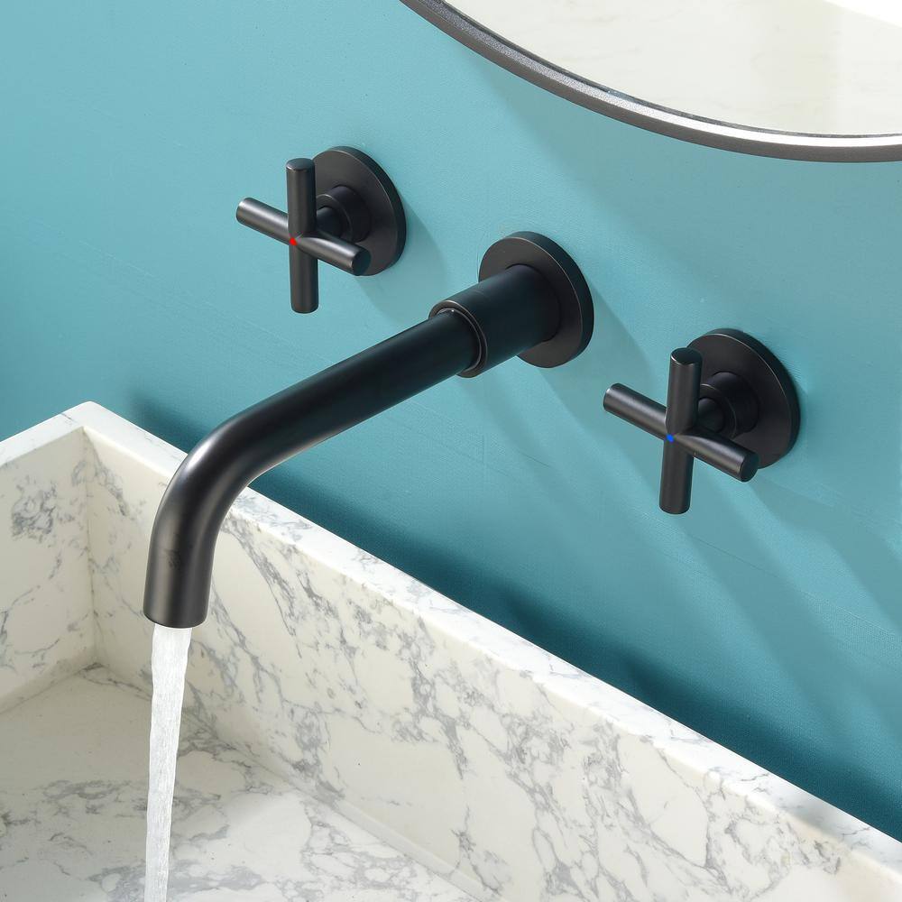 FORCLOVER 2-Handle Wall Mount Claw Foot Tub Faucet with Cross Handles in Matte Black GeYSWNK23