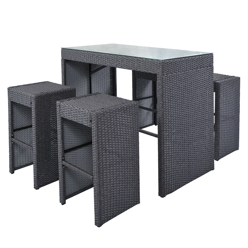 5pcs Outdoor Patio Furniture Set Bar Dining Table Set with 4 Stools