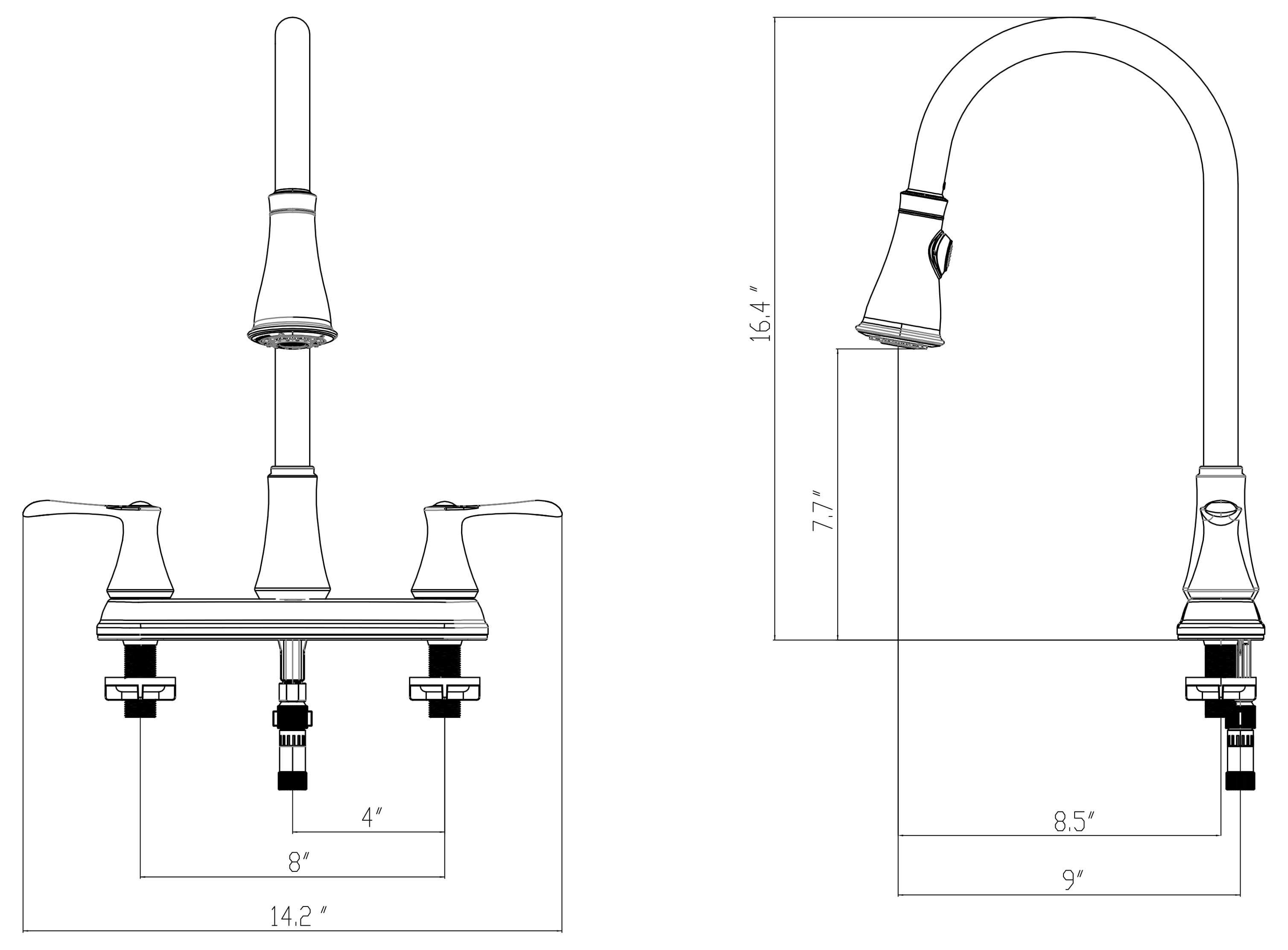 Wasserman 22167043 - Kitchen Sink Faucet Double Handle Pull Down Spray in Chrome