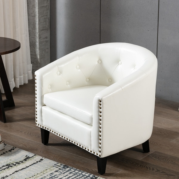 Tufted Barrel Chair for Living Room， Bedroom， Club(Leather or Linen)