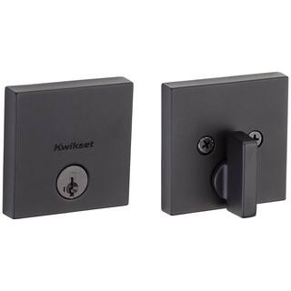 Kwikset Downtown Low Profile Iron Black Square Single Cylinder Contemporary Deadbolt featuring SmartKey Security 258SQT514SMT