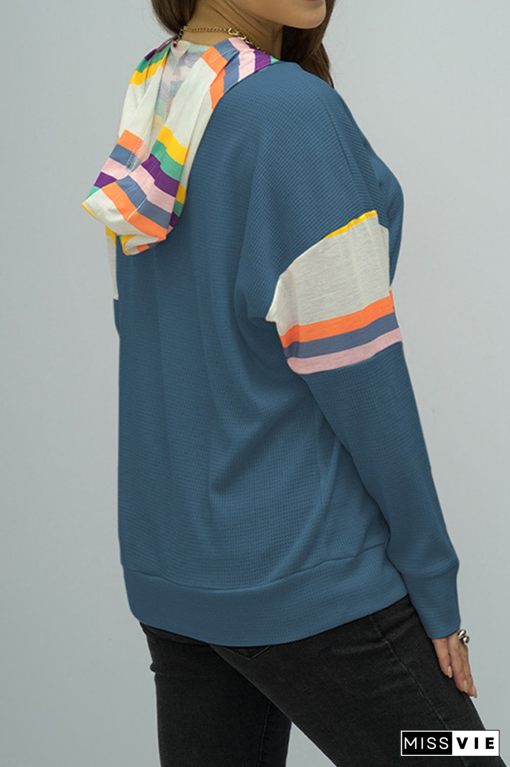 Colorful Hooded Patchwork Crisscros Strap Sweatshirt