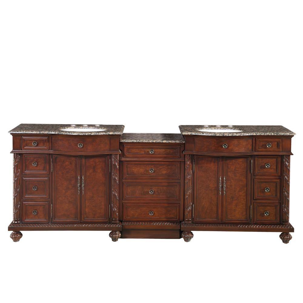 Silkroad Exclusive 90.25 in. W x 22 in. D Vanity in English Chestnut with Granite Vanity Top in Baltic Brown with White Basin HYP0213BBUWC90