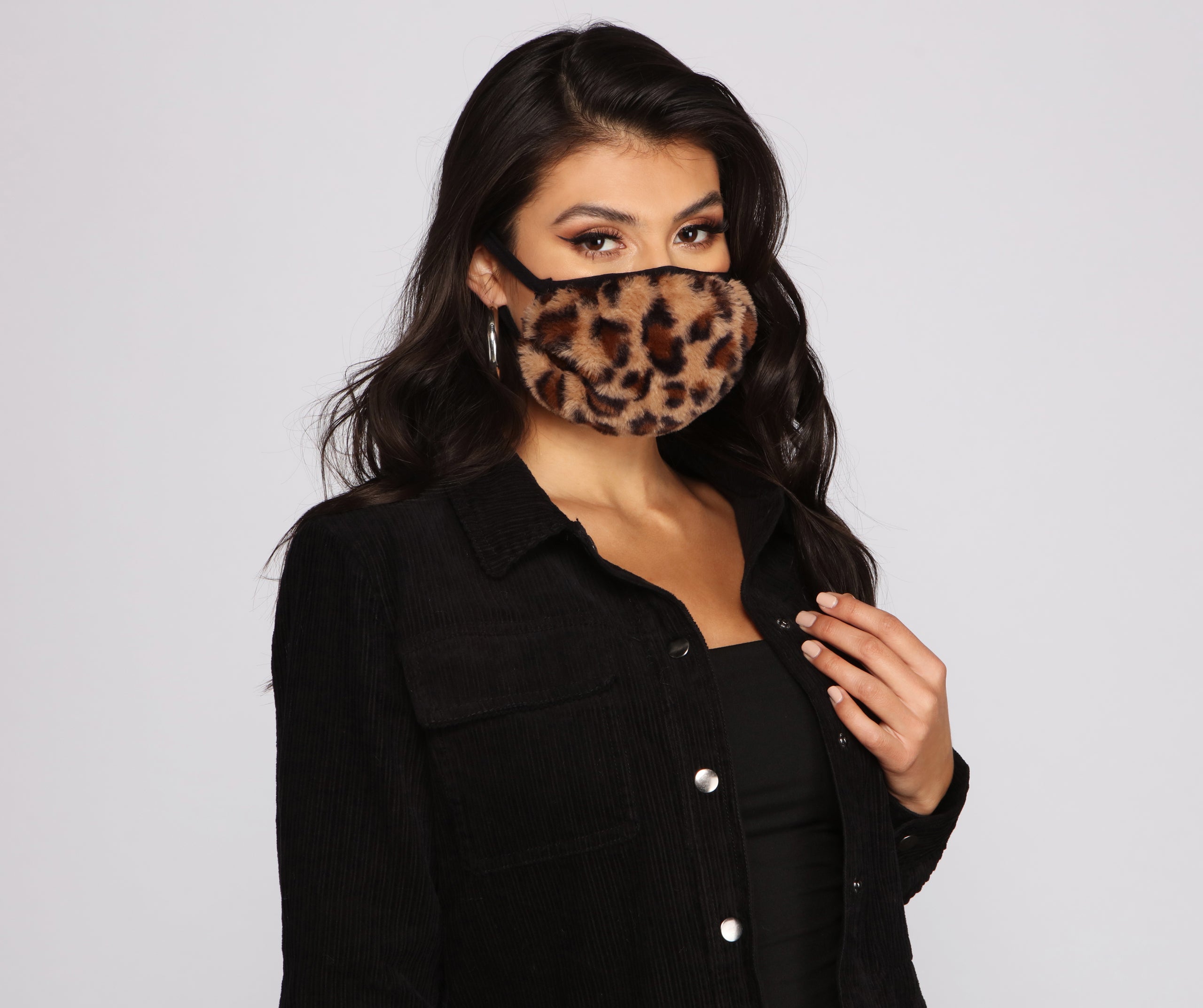 Leopard Print Faux Fur Face Mask