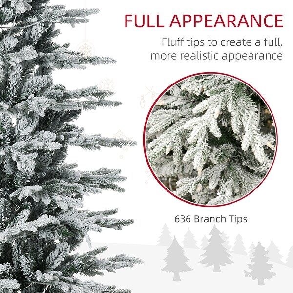 HOMCOM 6ft Tall Prelit Artificial Christmas Tree Holiday Décor with 636 Snow Flocked Branches，Auto Open，Extra Bulb