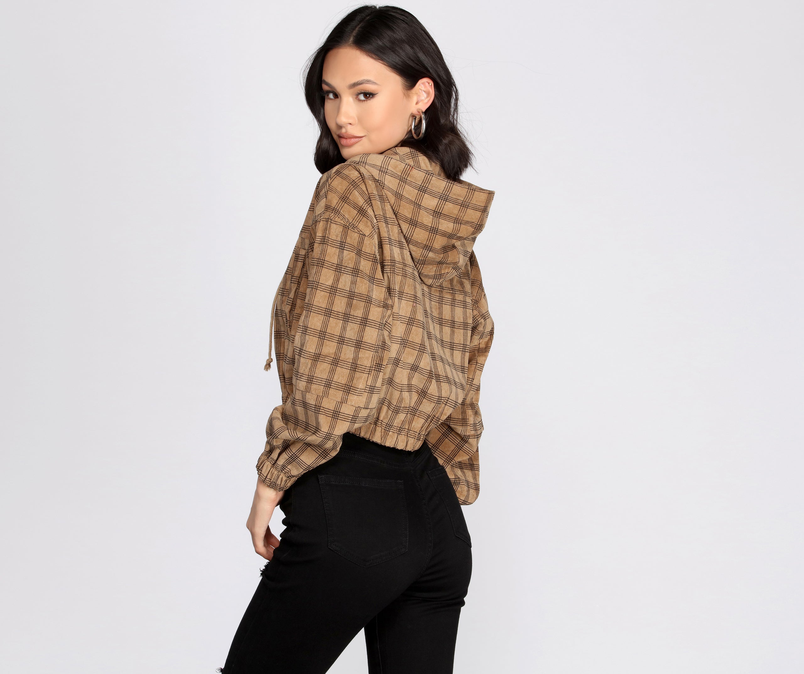 Plaid Corduroy Bomber Jacket