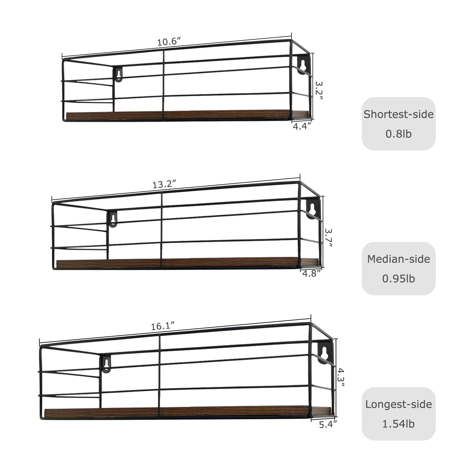 Wall Shelf Set of 3, Brown Floating Shelves for Bedroom, Bathroom, 16.1x5.4x4.3 inch