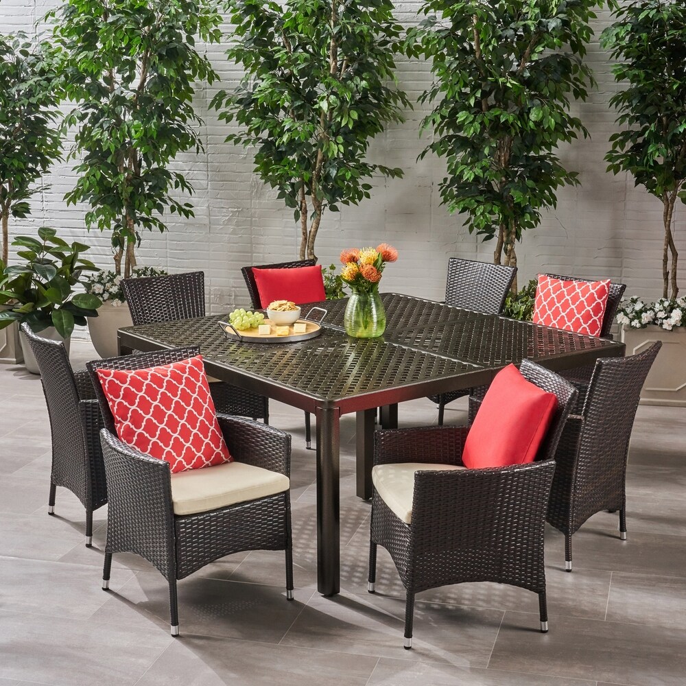 Bragdon Aluminum/ Brown Wicker 9 piece Outdoor Dining Set by Christopher Knight Home