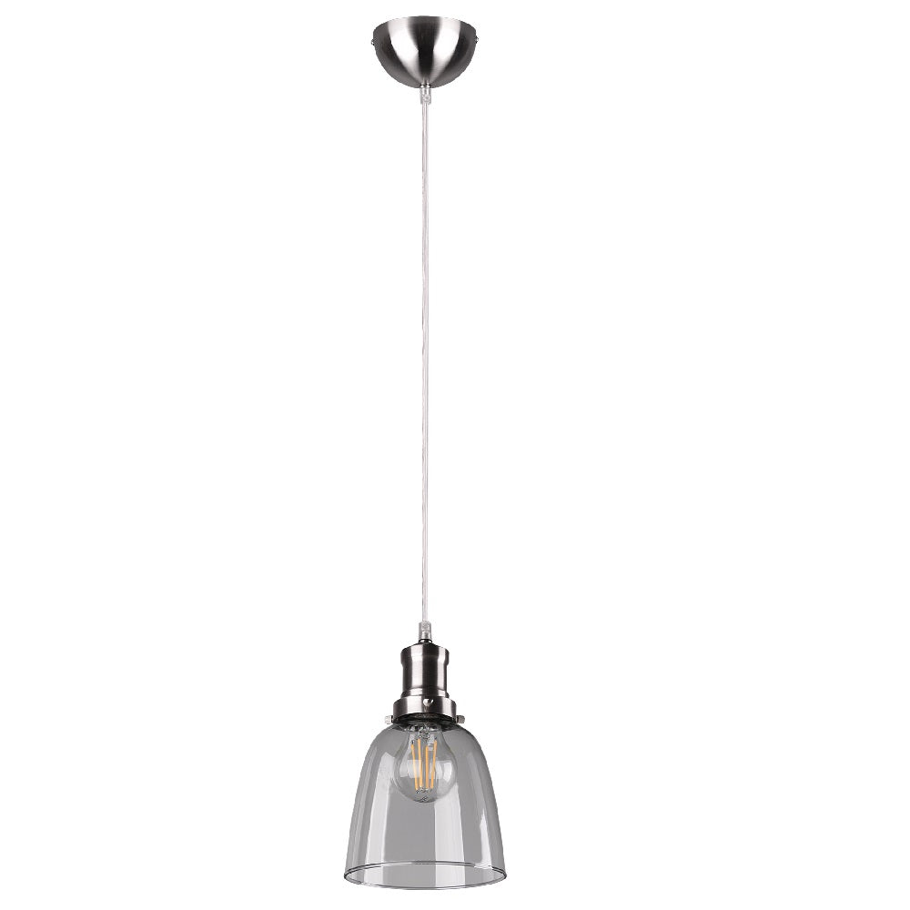 Britalia BR30741007 Matt Nickel Chrome & Clear Glass Vintage Bell Pendant Light 14cm