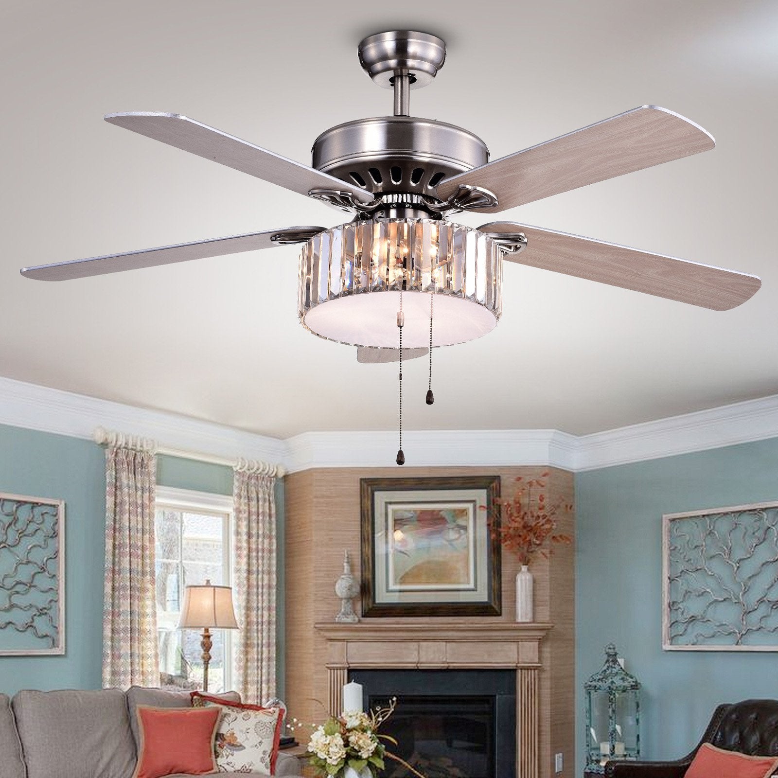 Kimalex 3 Light Nickel Crystal Ceiling Fan