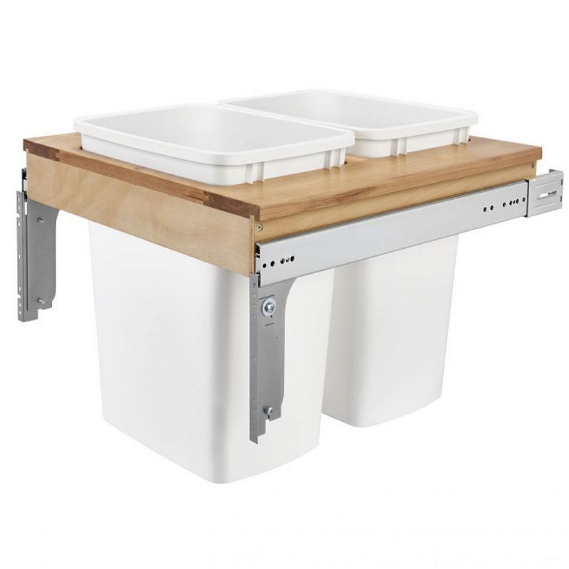 Rev-A-Shelf Double Pull Out Top Mount Trash Can 35 Quart， White， 4WCTM-24DM2