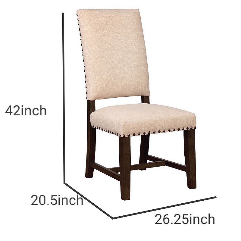 Nailhead Trim Fabric Side Chair with High Back， Set of 2， Beige