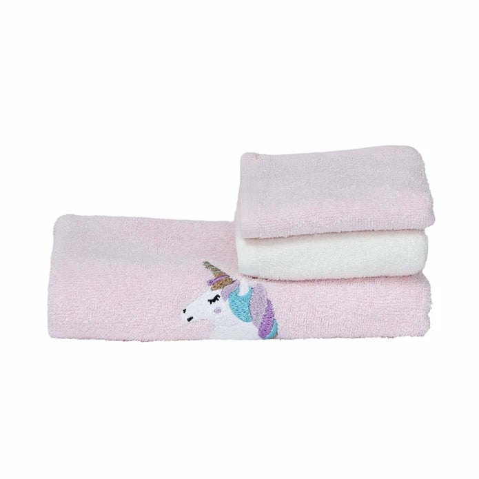 Karaca Sarah Anderson Unicorn 3-Piece Powder 100% Cotton Towel Set 160.02.01.0723