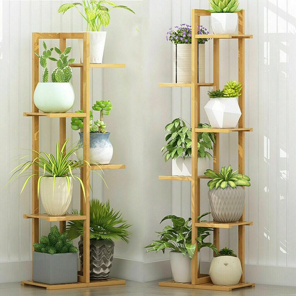 Bamboo 5 Tier Plant Stand Rack Multiple Flower Pot Holder Display   S