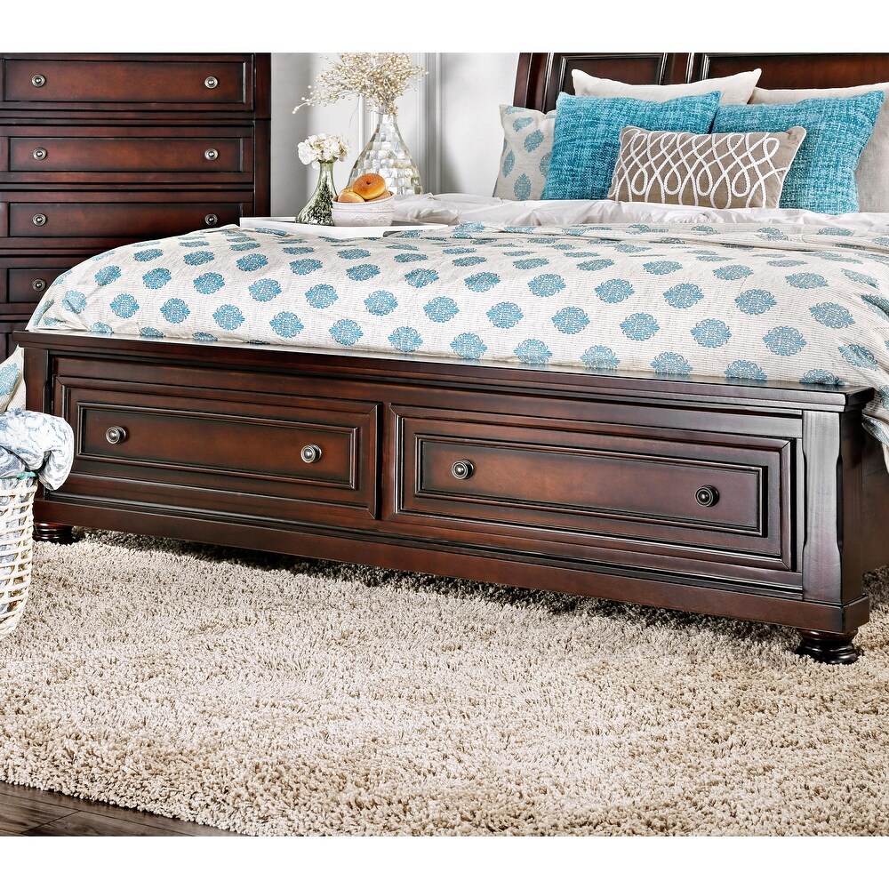 Barelle I Transitional Cherry Solid Wood Storage 3 piece Platform Bedroom Set with USB Port by Furniture of America