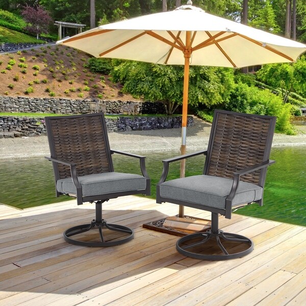 EROMMY Swivel Patio Dining Chairs Set of 2，Outdoor Wicker Aluminum Swivel Chair，Swivel Rocker with AllWeather Aluminum Frame