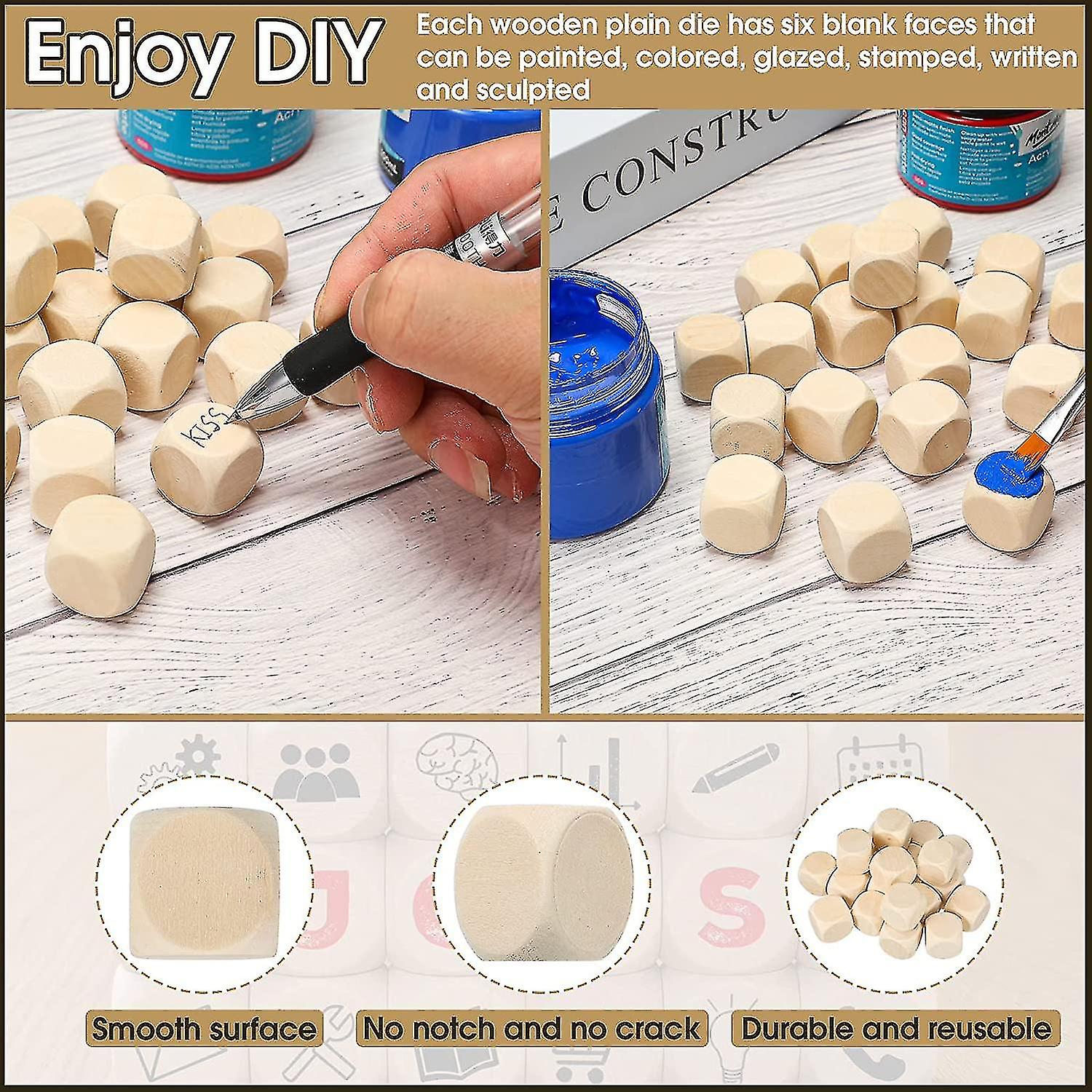 20 Pieces Diy Blank  Plain Wooden Dice With 6-sided Wooden Blocks20 Mm