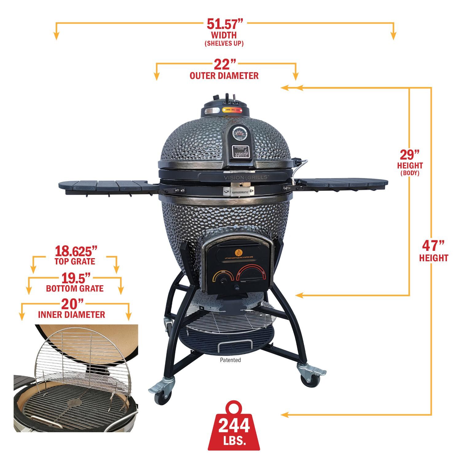 Vision Elite Series XD402 Deluxe 20-Inch Kamado Grill