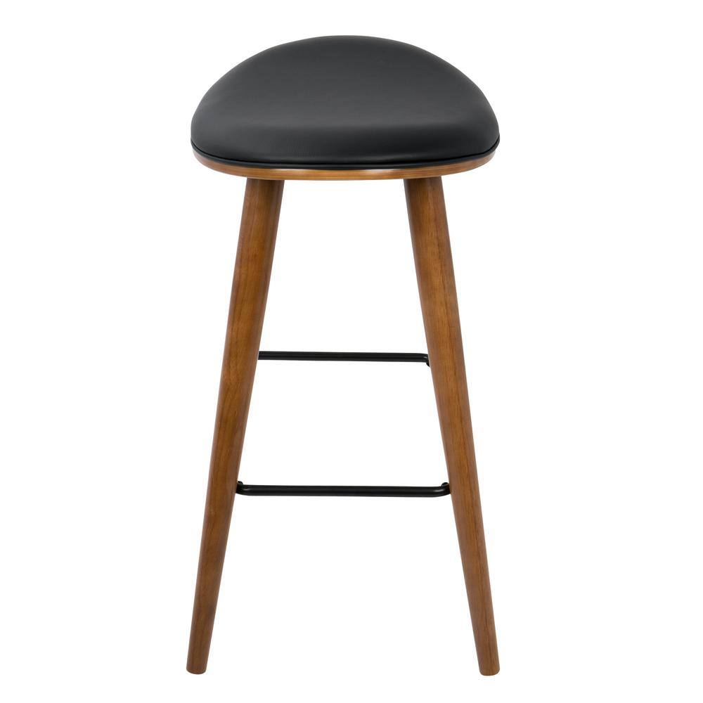 Lumisource Saddle 26 in. Counter Stool in Walnut and Black in Faux Leather (Set of 2) B26-SADL WL+BK2