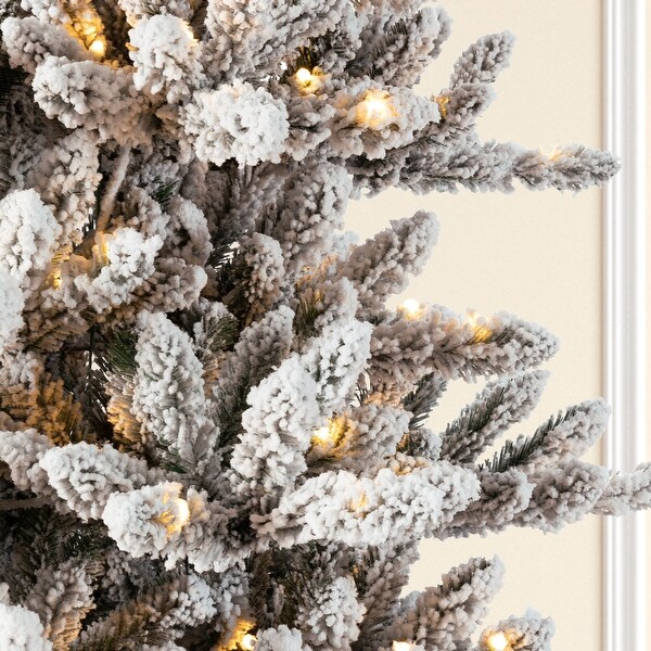 Glitzhome 6FT/7.5FT/9FT/11FT Snow Flocked Prelit Artificial Fir Christmas Trees