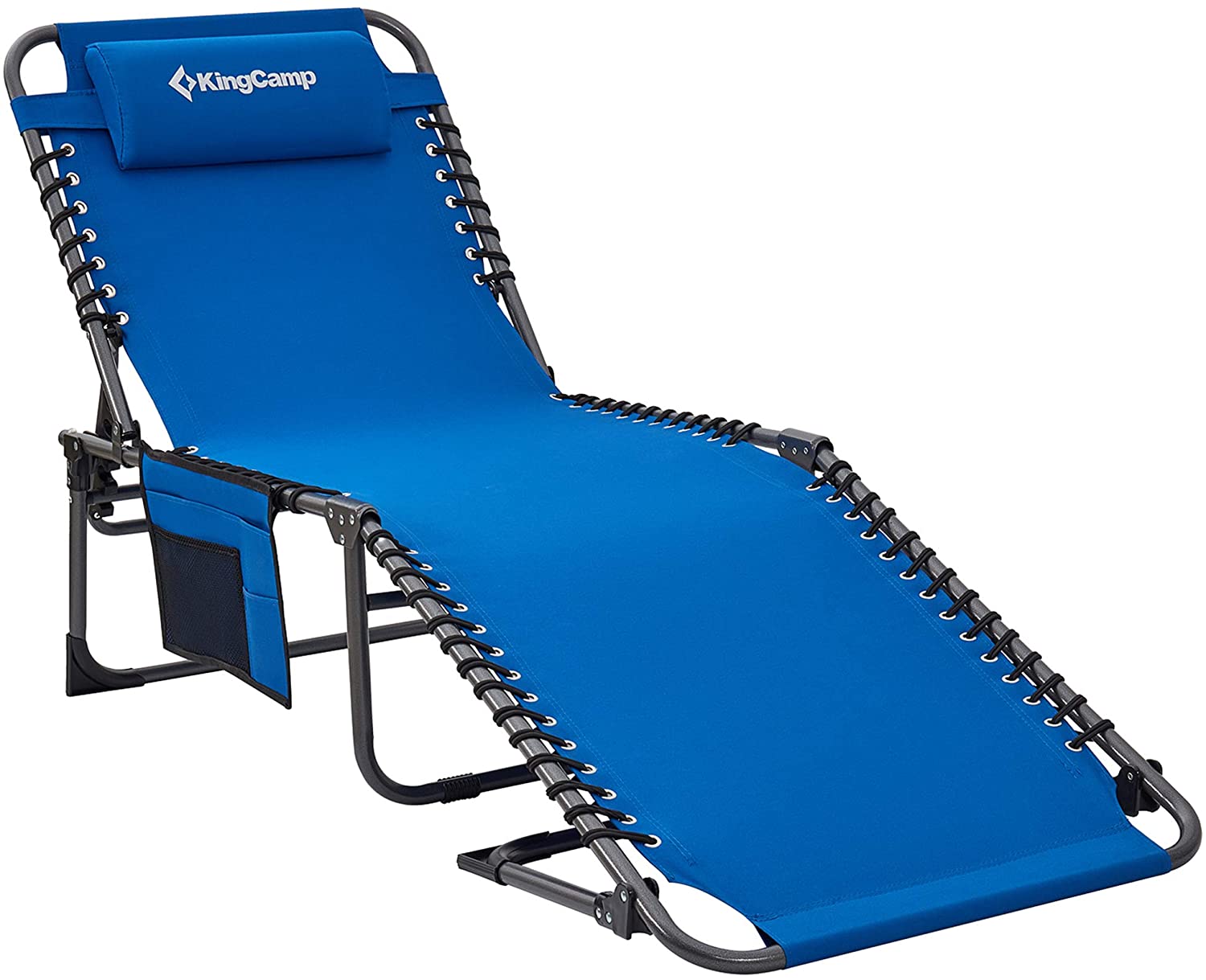 Adjustable 4-Position Folding Chaise Lounge Chair with Pillow Pocket, Supports 265lbs