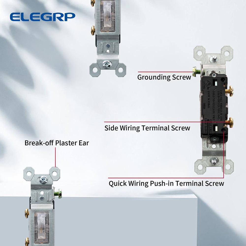 ELEGRP 15 Amp 120-Volt Single Pole Toggle Switch with Night Light (10-Pack) 1001L-10