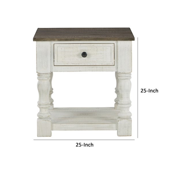 Tex 25 Inch Square Side End Table， Gray Plank Style Surface， White Base