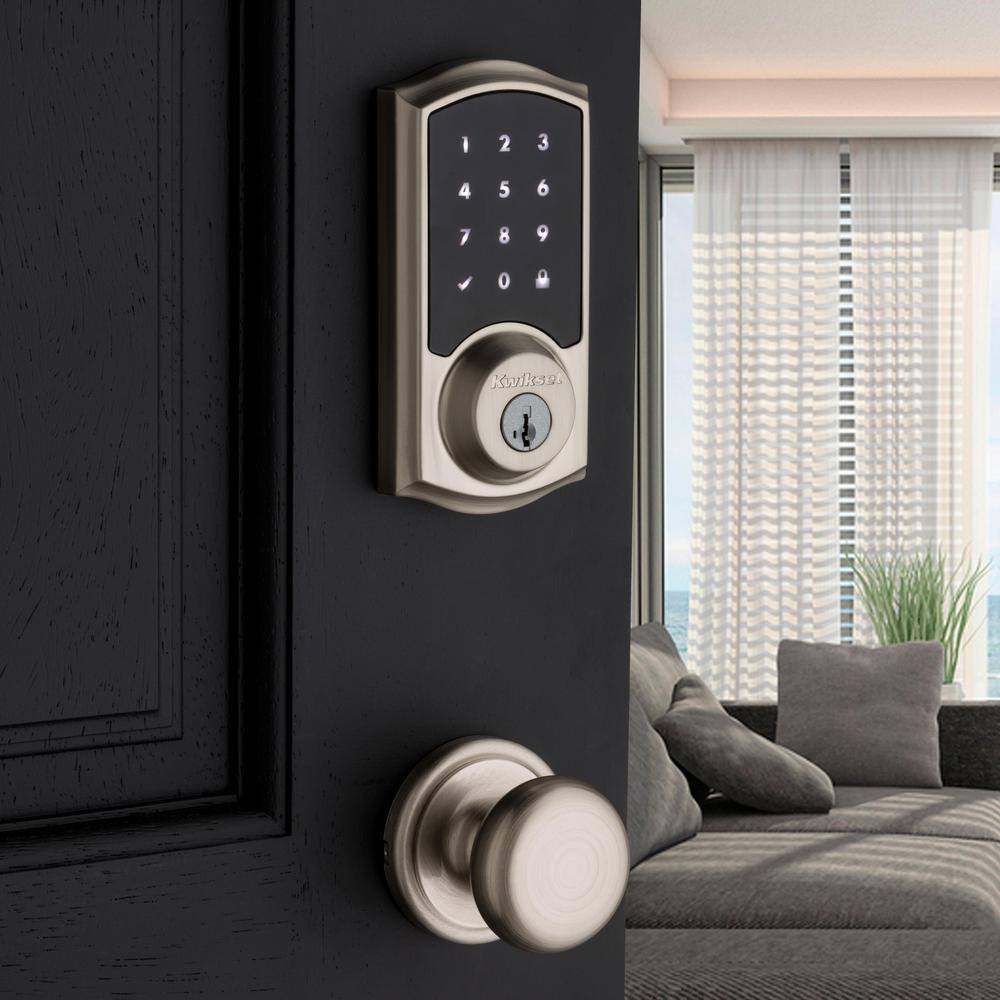 Kwikset SmartCode 915 Touchscreen Satin Nickel Single Cylinder Keypad Electronic Deadbolt Featuring SmartKey Security 915TRL TSCR 15 UL