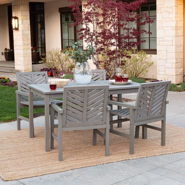 5pc Slatted Chevron Acacia Wood Patio Dining Set Saracina Home