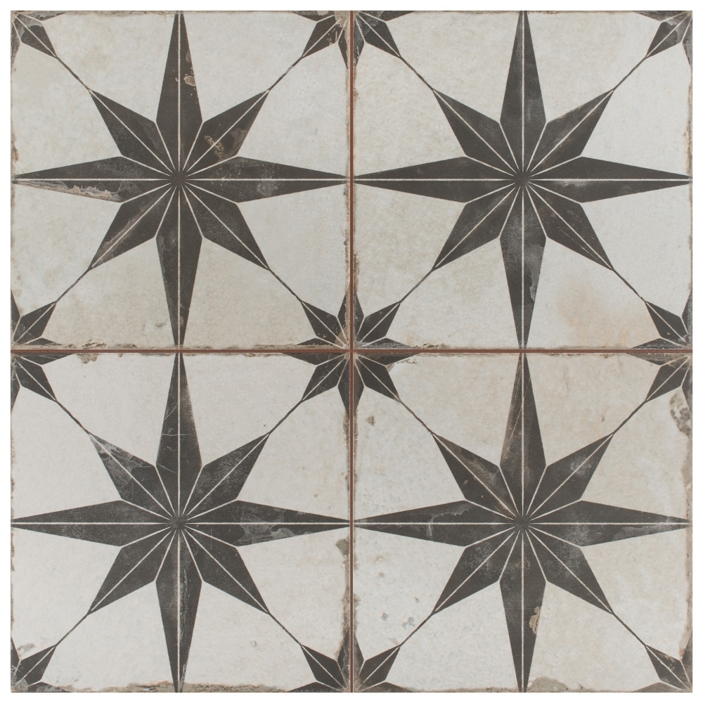 Merola Tile Kings Star Nero Encaustic 17.63\