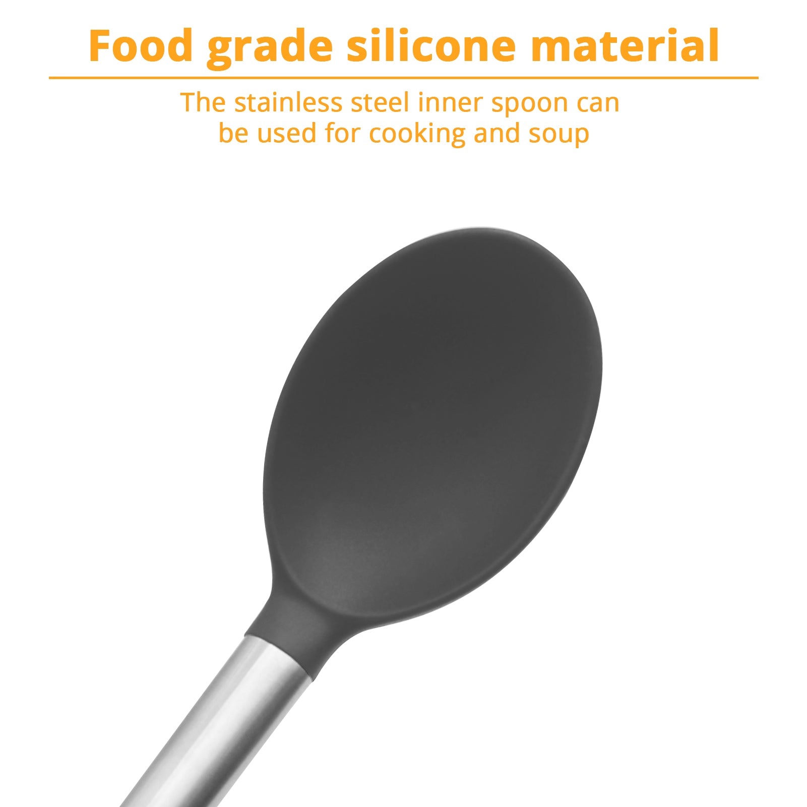 Oulangbo Silicone Heat Resistant  Spoon Non-Stick Kitchen Cooking Utensils Baking Tool (Grey)