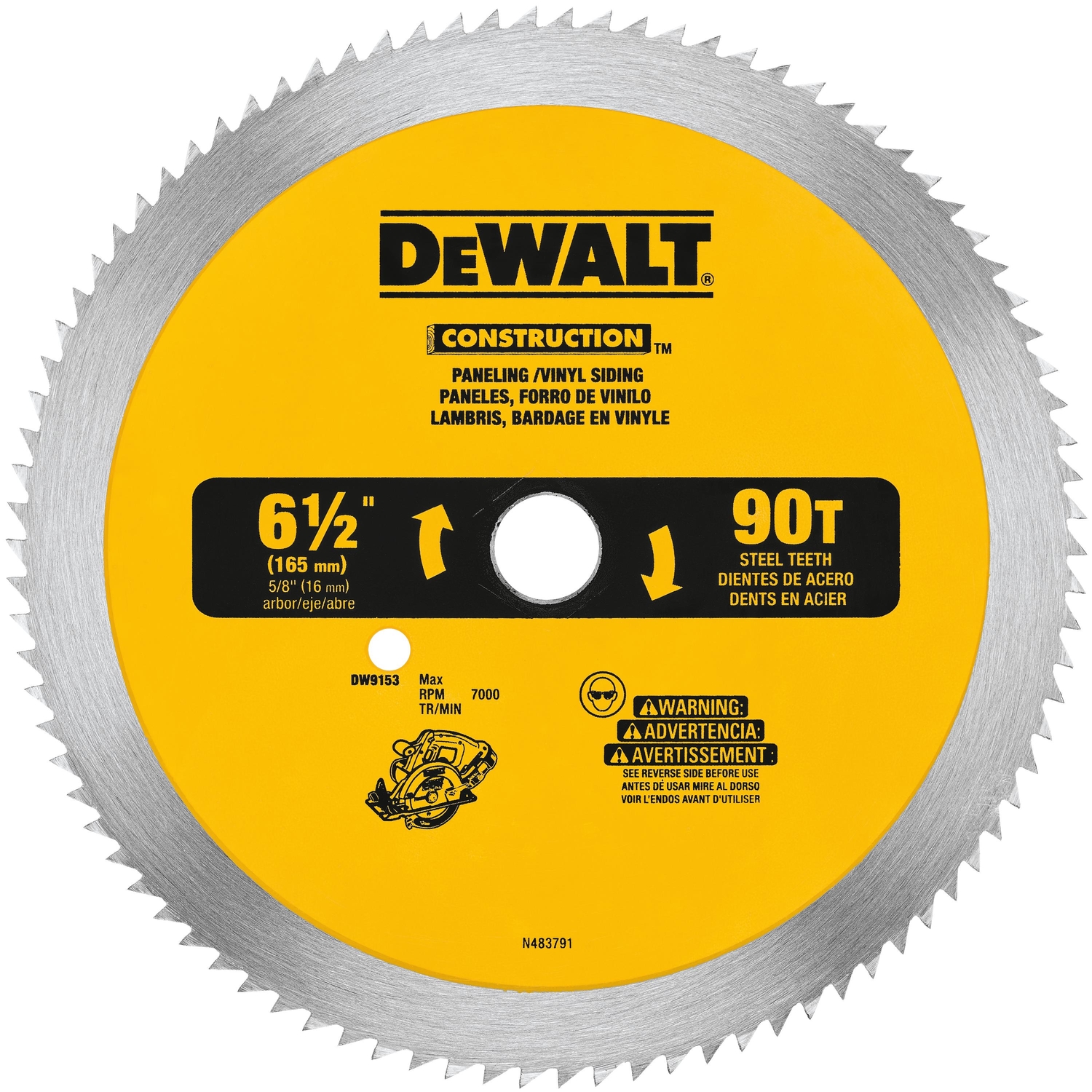 DW 6-1/2 in. D X 5/8 in. Construction Steel Circular Saw Blade 90 teeth 1 pk