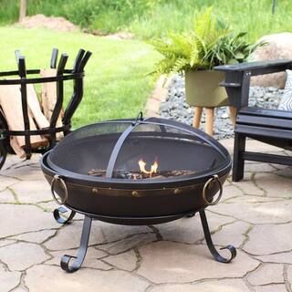 Sunnydaze Decor 25-Inch Victorian Steel Fire Bowl with Handles and Spark Screen NB-147