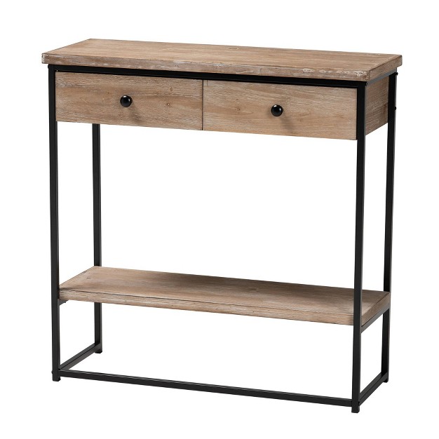 Silas Wood And Metal 2 Drawer Console Table Natural Brown black Baxton Studio