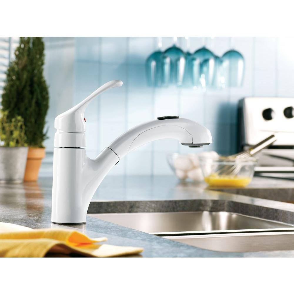 MOEN Renzo Single-Handle Pull-Out Sprayer Kitchen Faucet in Glacier CA87316W