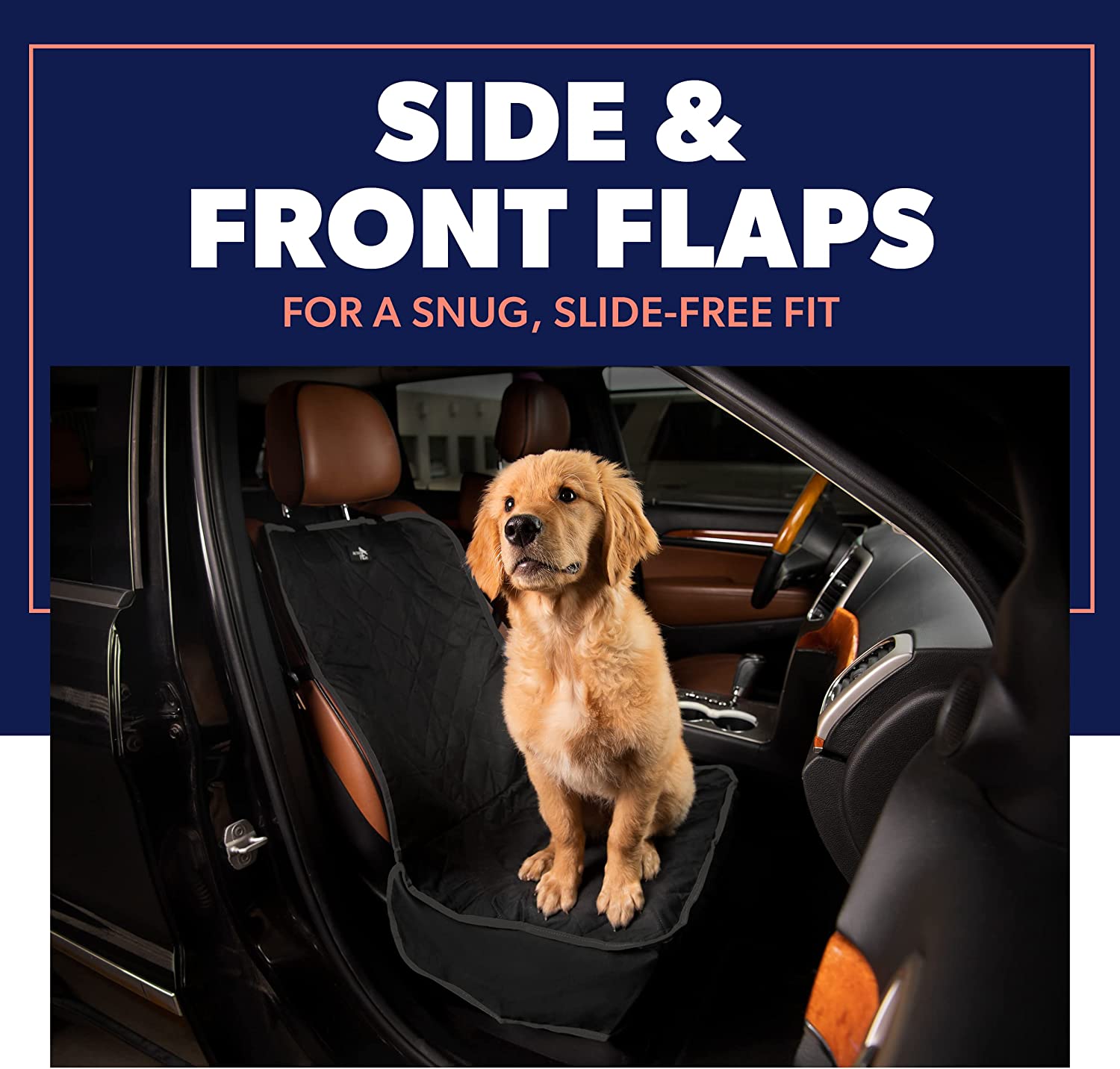 Waterproof Front Seat Car Cover， Full Protection Dog Car Seat Cover with Side Flaps， Nonslip Scratchproof Captain Chair Seat Cover Fits for Cars， Trucks， SUVs， Jeep