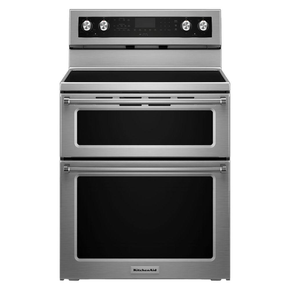 KitchenAid 6.7 cu. ft. Double Oven Electric Range with Self-Cleaning Convection Oven in Stainless Steel KFED500ESS