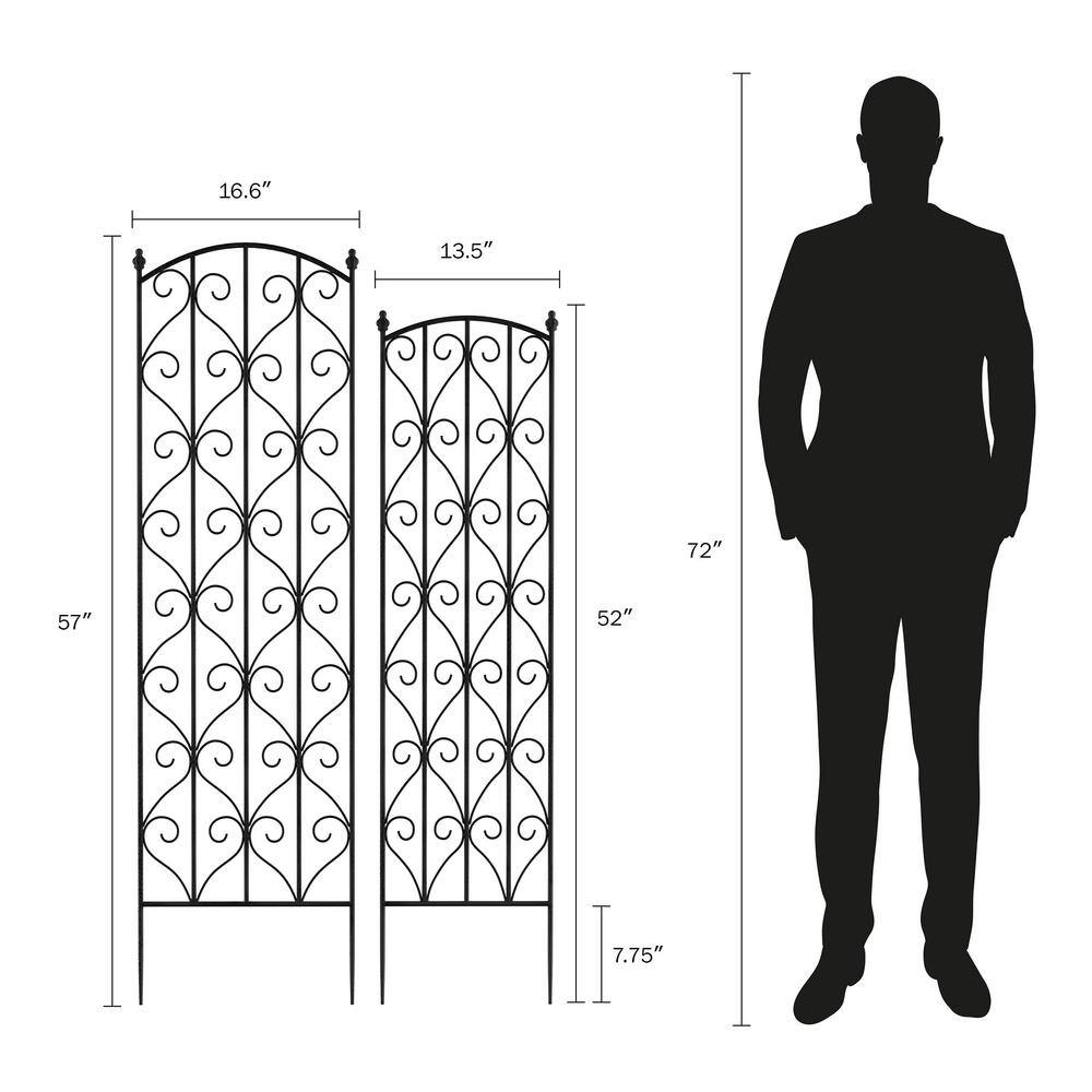 57 in. and 52 in. Black Metal Trellises with Decorative Scroll Design (Set of 2) 431017ESM