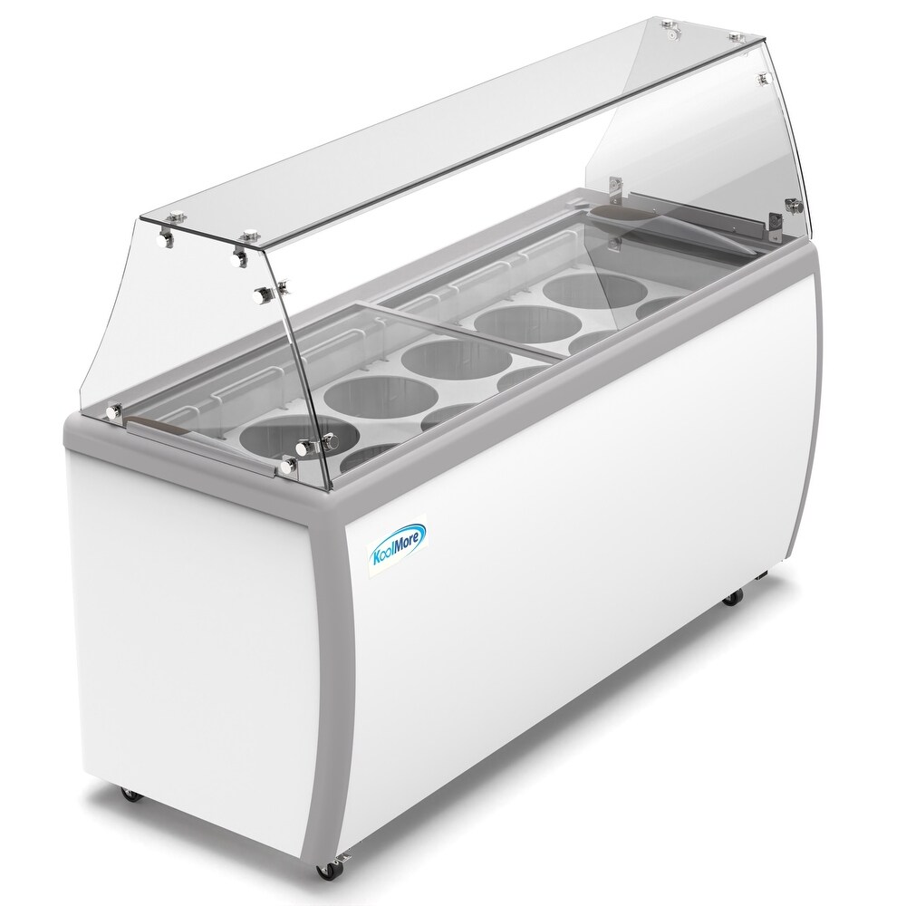 KoolMore 70 in. 12 Tub Ice Cream Dipping Cabinet Display Freezer with Sneeze Guard  20 cu. ft.