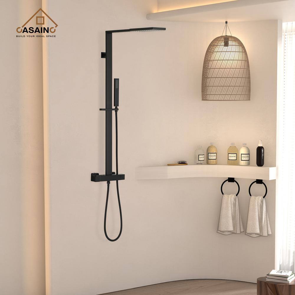 CASAINC 2-Spray 1.5 GPM Shower System with 40-Inch Slide Bar Rectangle Rainfall Shower Head and Handheld Shower in Matte Black WE-SS17MB