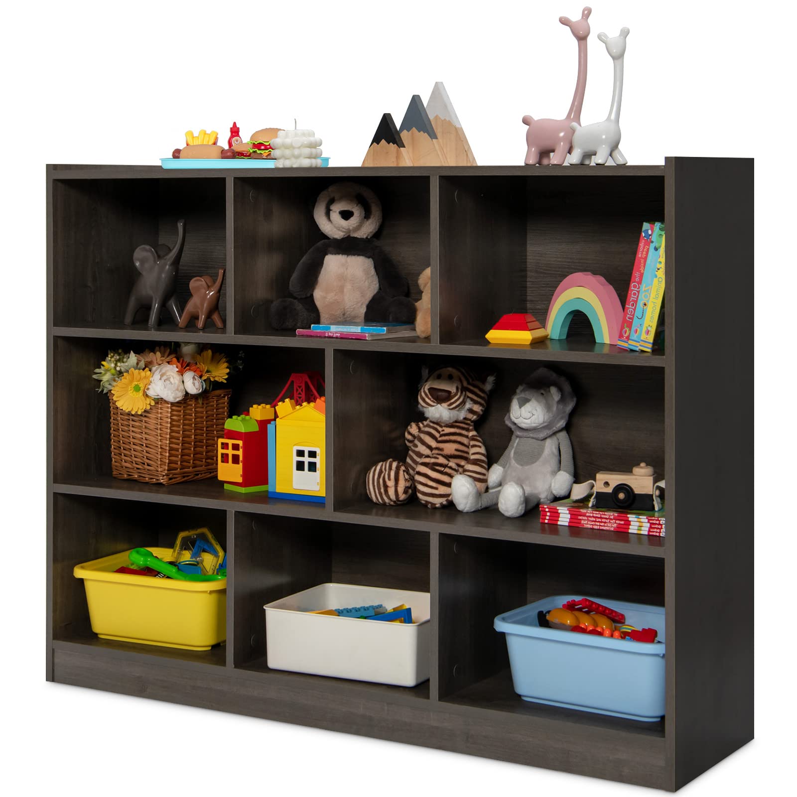 Costzon Toy Storage and Organizer, Wooden 8 Compartment Kids Bookshelf