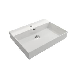 BOCCHI Milano Wall-Mounted White Fireclay Bathroom Sink 24 in. 1-Hole with Overflow 1376-001-0126