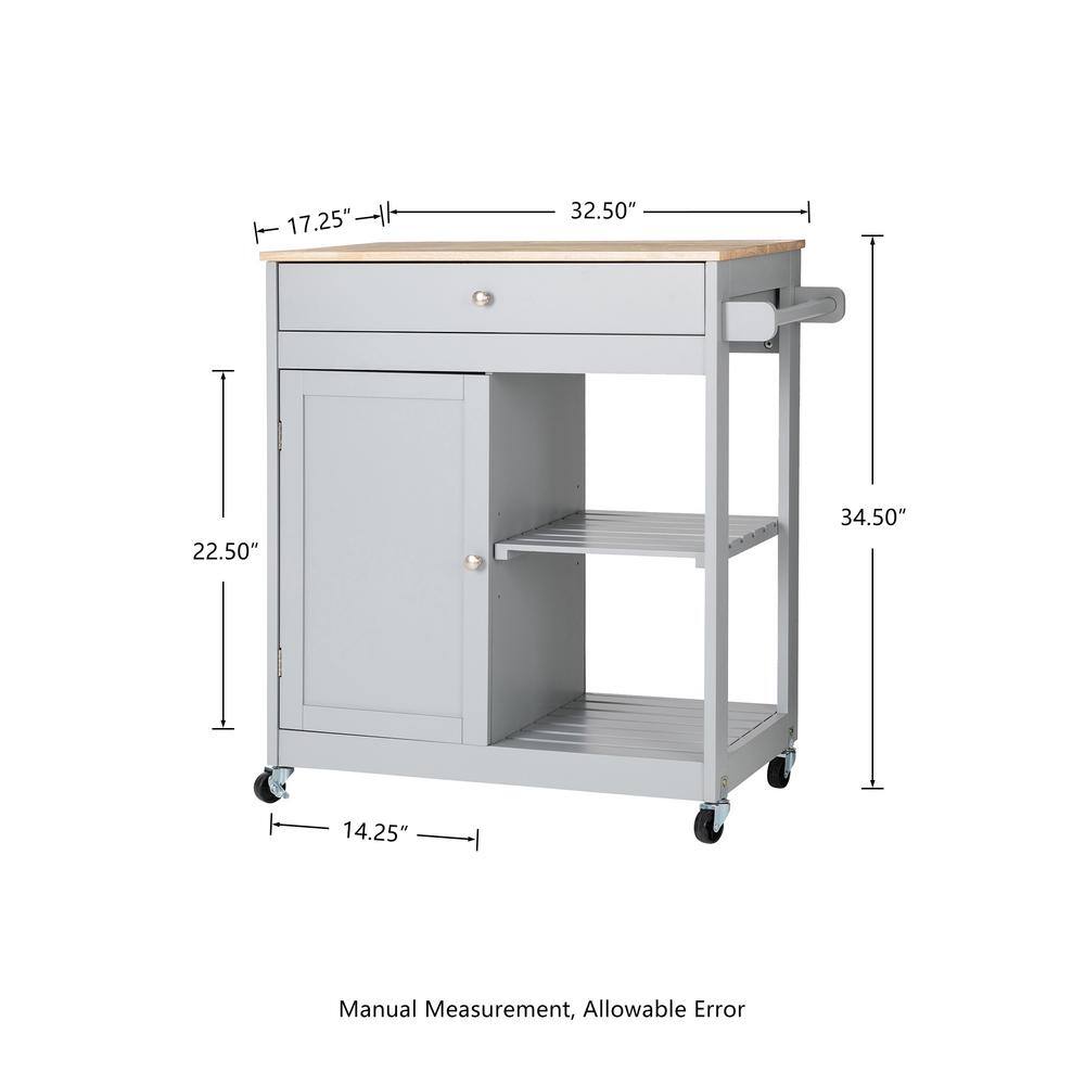 Glitzhome 34.25 in.H Gray Wooden Basic Kitchen Island with 1 Drawer+1 Door+2 Tier 2000800010